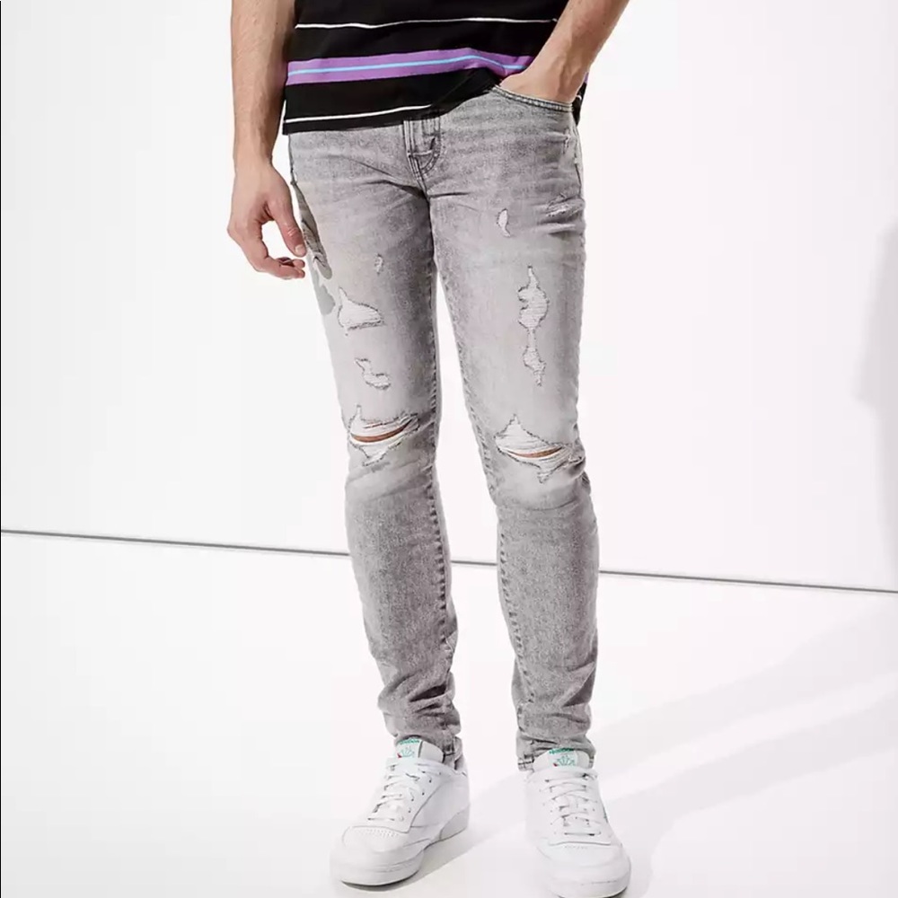 American Eagle AE AirFlex+ ripped skinny jeans gray 28x30